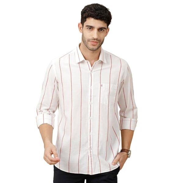 Cavallo by Linen Club Men's Blended Linen Blue Striped Full Sleeve Casual Shirt | Breathable & Lightweight | Everyday Smart Casual Wear