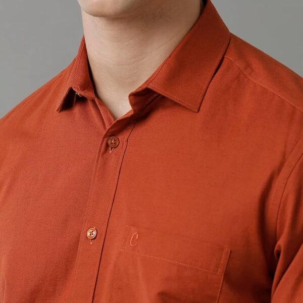 Cavallo by Linen Club Men's Cotton Linen Solid Slim Fit Full Sleeve Shirt | Smart Casual Wear | Breathable Fabric | Office & Weekend Style - Image 3